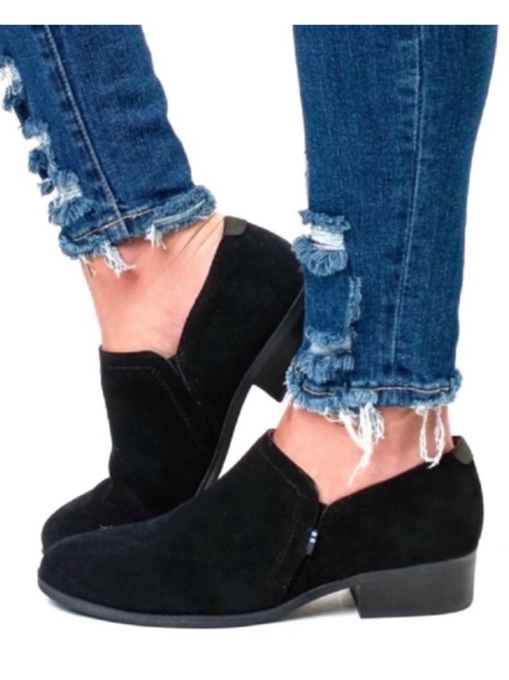NEW Toms Black Suede Shaye Low Bootie Slip-on Loafer Shoe - Size 6.5